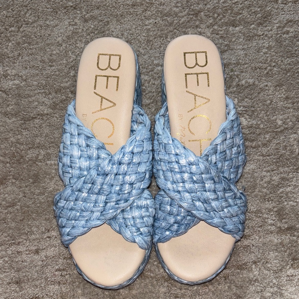 Beach Bay Braided Slide Mules in Light Blue